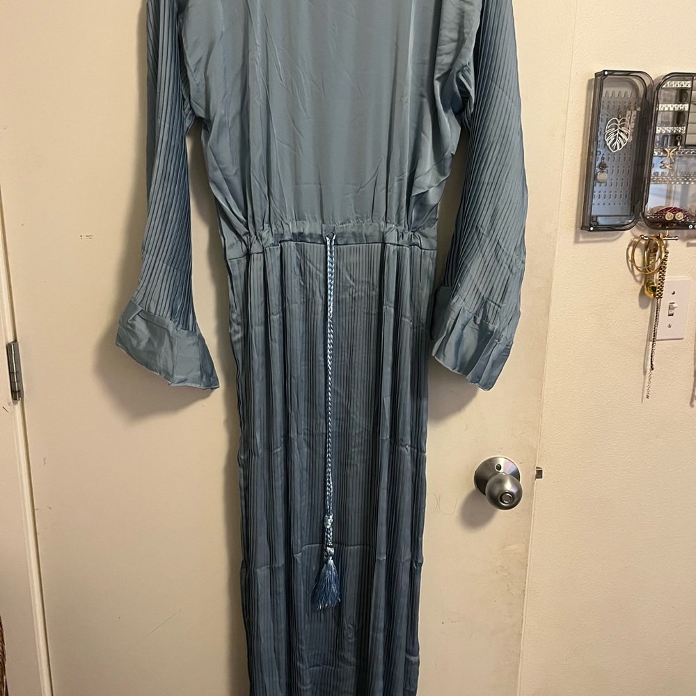Dubai Elegant Blue Long Sleeve Modest Kaftan Dress Abaya with hijab - new